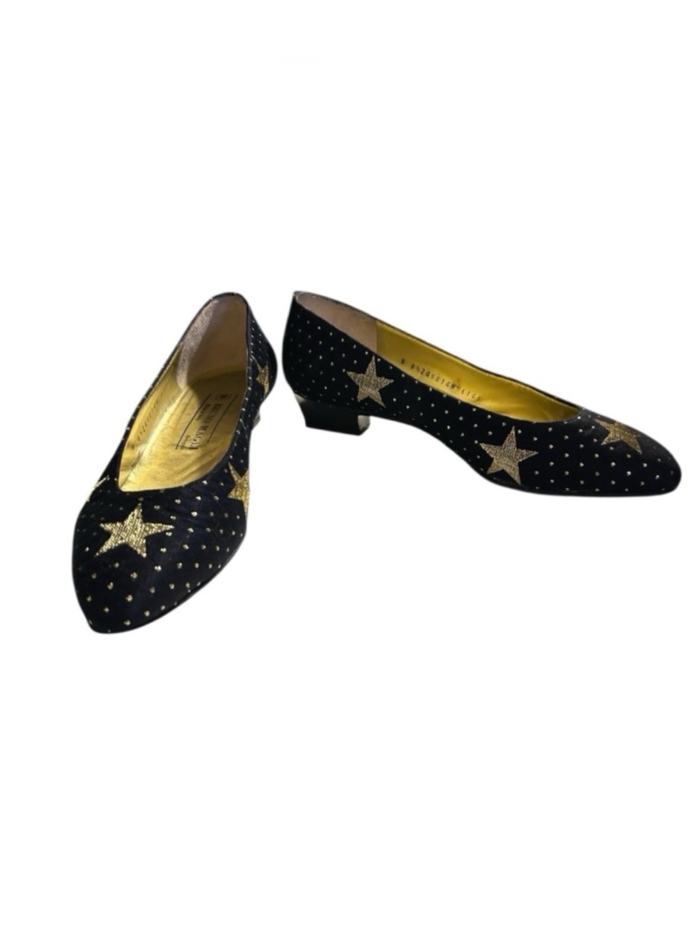 Bruno Magli Navy Blue Suede Pumps with Gold Glitter Star Accents Size 8.5